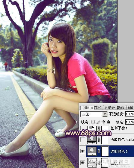 Photoshop将公路人物图片调成灿烂的暖色调19