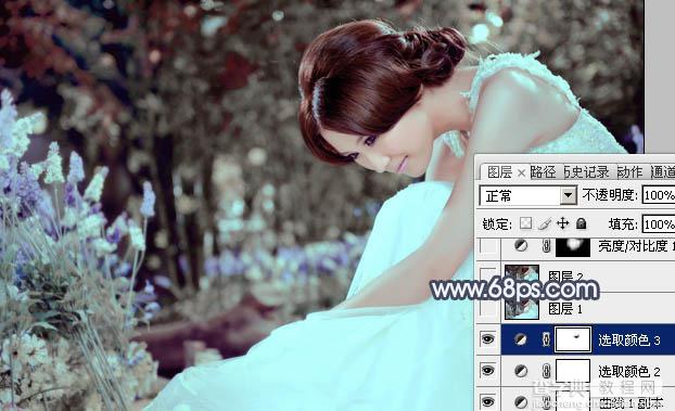 Photoshop为甜美的美女婚片打造出暗调蓝褐色效果23