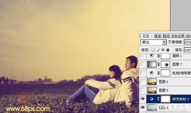 Photoshop将外景情侣图片调成柔和的紫黄色16
