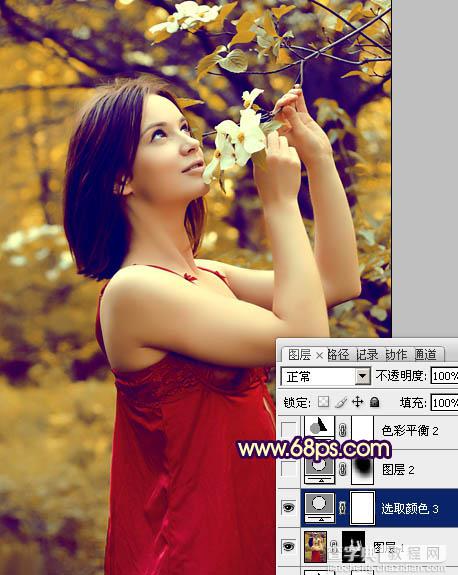 Photosho将外景美女图片打造出漂亮的秋季特色的橙黄色效果28