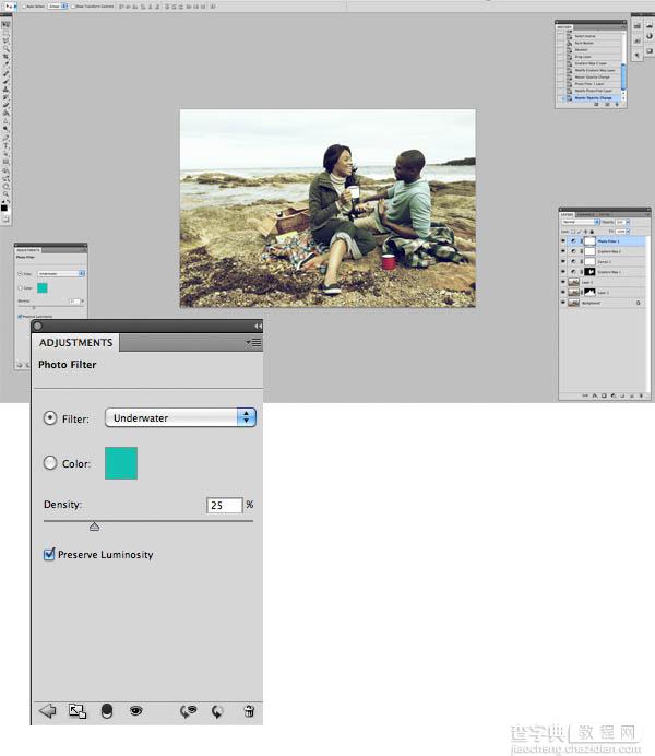 Photoshop将海边人物图片打造出怀旧的暗褐色效果11