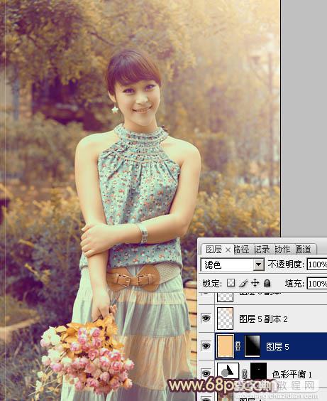 Photoshop为公园美女图片增加柔和的古典橙黄色效果28