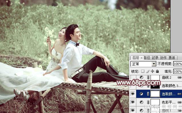 Photoshop将田园婚片打造出漂亮的淡绿色20