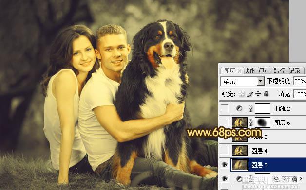 Photoshop将外景情侣图片调成温馨的黄褐色25