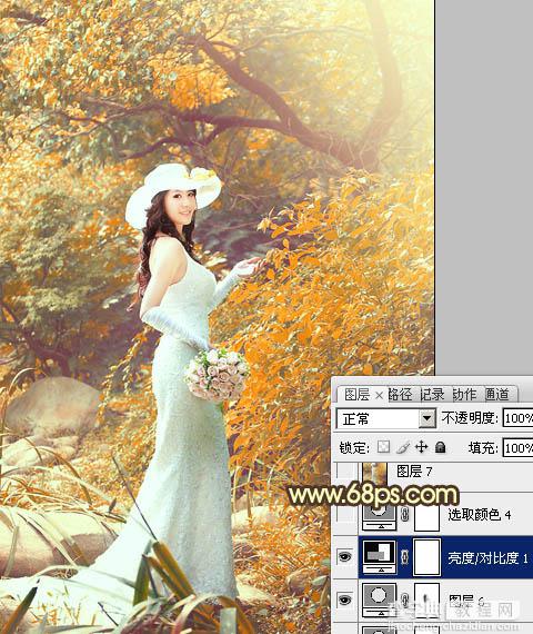 Photoshop为树林美女婚片增加漂亮的橙红色28