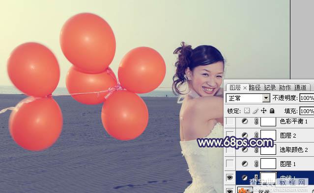 Photoshop将海景婚片调制出柔美的蓝橙色的背景4