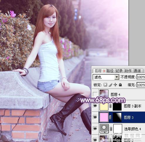 Photoshop将夏季美女图片调制出甜美的粉紫色24