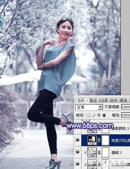 Photoshop将外景美女调制出有冬天特色的淡雅的淡蓝色23