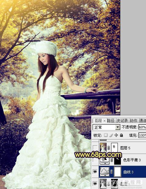 Photoshop将树林美女婚片调制成梦幻的黄蓝色36
