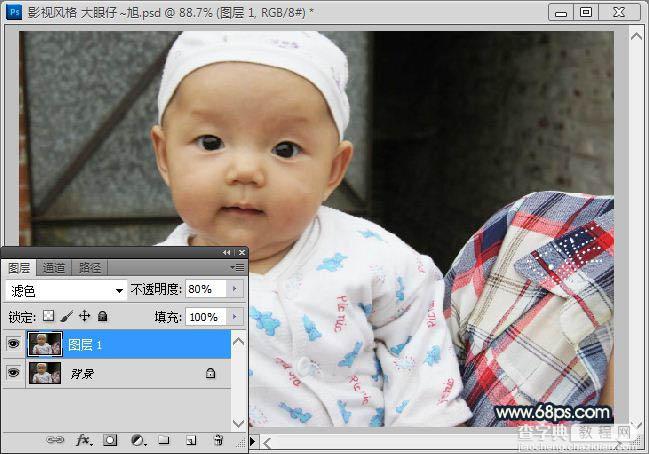Photoshop将可爱宝宝照片调成漂亮的淡青色效果3