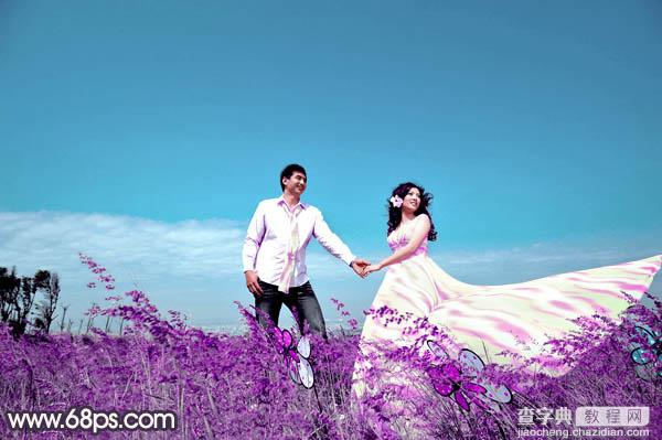 Photosho将草地婚片打造出漂亮的青紫色效果17