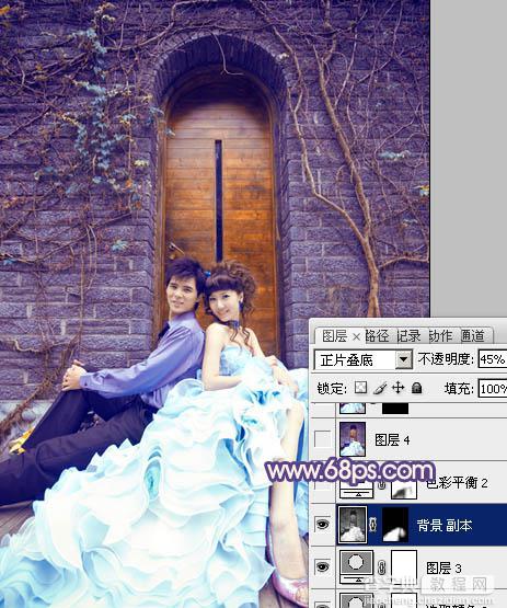 Photoshop将古城婚片调出甜美的粉蓝色效果21