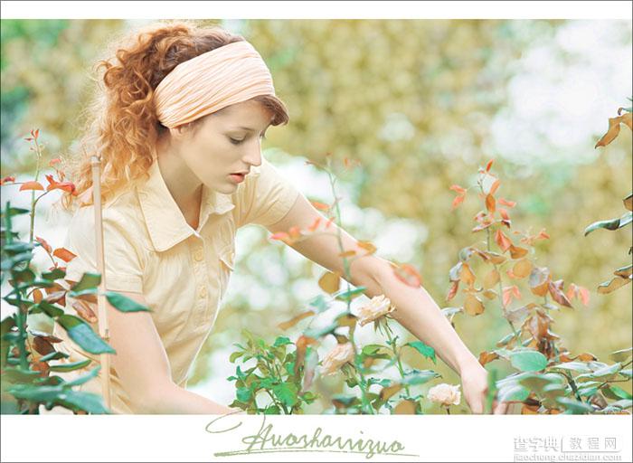Photoshop将玫瑰园的美女图片调制出甜美的粉红色效果2