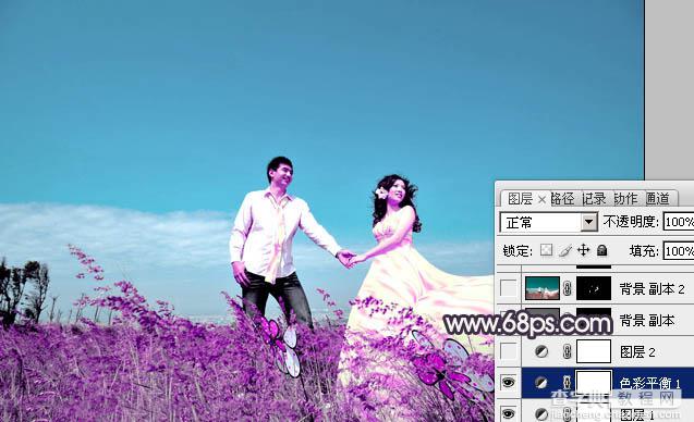 Photosho将草地婚片打造出漂亮的青紫色效果12