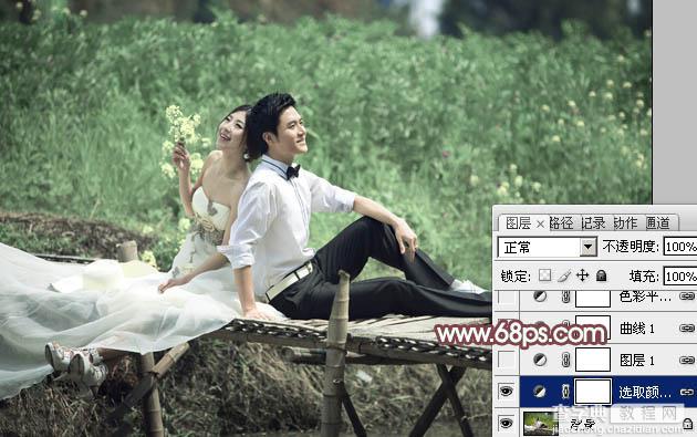 Photoshop将田园婚片打造出漂亮的淡绿色6