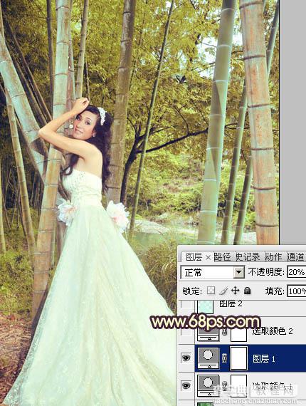 Photoshop将竹林婚片打造出柔和的黄褐色效果9