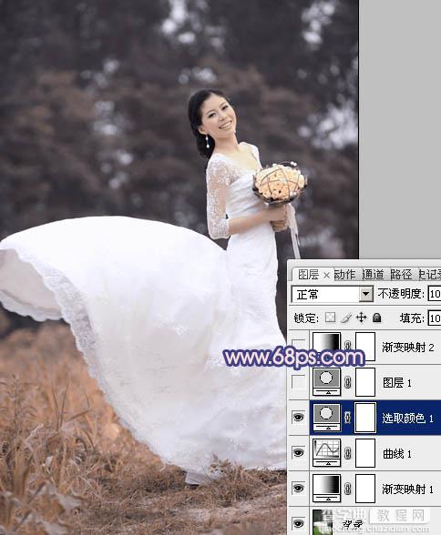 Photoshop将外景婚片打造成梦幻的暗调紫红色9