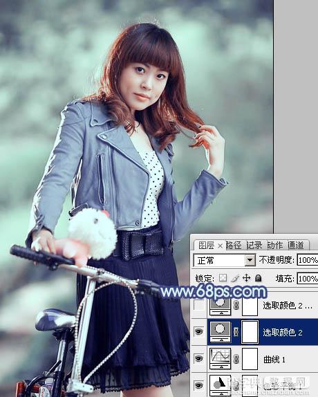 Photoshop为美女图片打造出时尚的韩系青灰色效果22