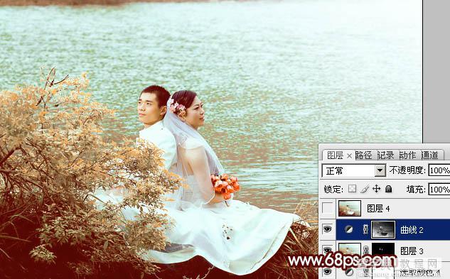 Photoshop将河景婚片打造出秋天风味的漂亮青黄色27
