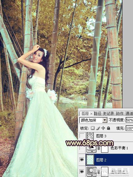 Photoshop将竹林婚片打造出柔和的黄褐色效果15