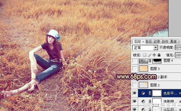 Photoshop将绿色外景人物图片调成柔和的橙黄色19
