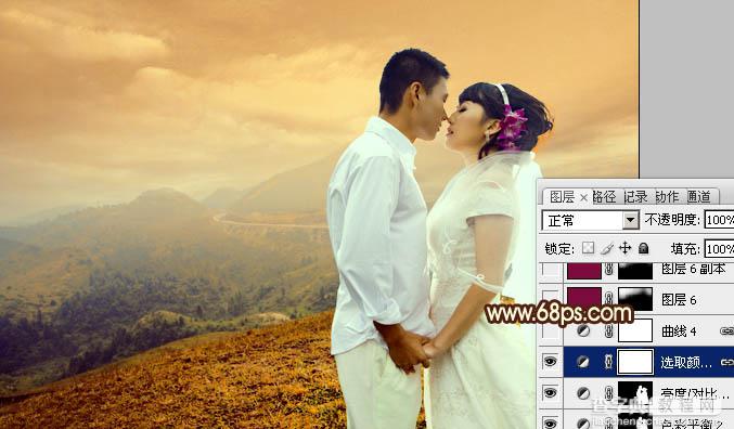Photoshop为山景婚片增加漂亮的霞光色效果26