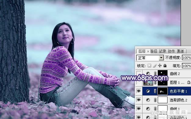 Photoshop为草地上的人物图片增加上梦幻的青紫色20