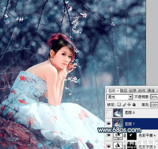 Photoshop为外景美女图片调制出甜美的古典暗青色23