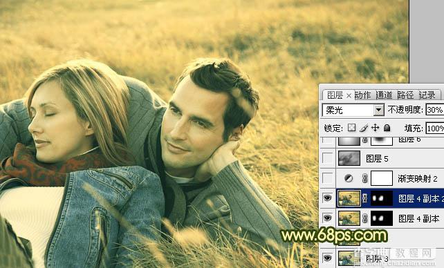 Photoshop将外景情侣图片调成古典暗调黄绿色20