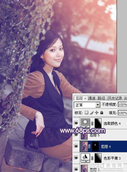 Photoshop为外景美女加上柔和的暗调蓝橙色教程32