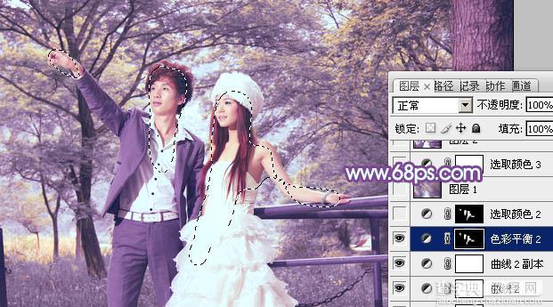 Photoshop为公园婚片调制出柔美的淡调黄紫色效果28
