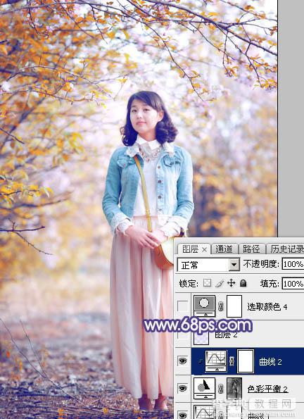 Photoshop将春季花木边的人物调制出清爽鲜艳的秋季色27