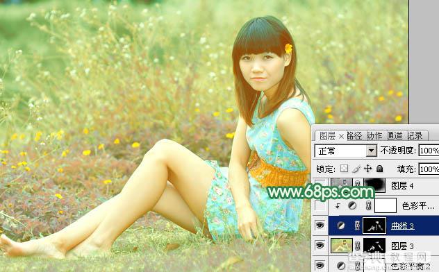 Photoshop为野草中的人物调制出柔和的小清新黄绿色31