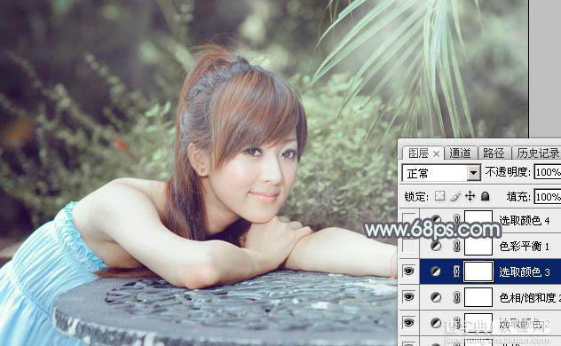 Photoshop为外景美女图片打造甜美的淡调中性绿色29