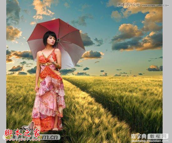 Photoshop合成制作在草丛中行走的美女场景6