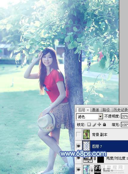 Photoshop为树边的女孩增加流行的淡调青蓝色32