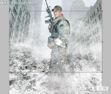 Photoshop合成士兵站在战争蹂躏的上的冷色调海报16