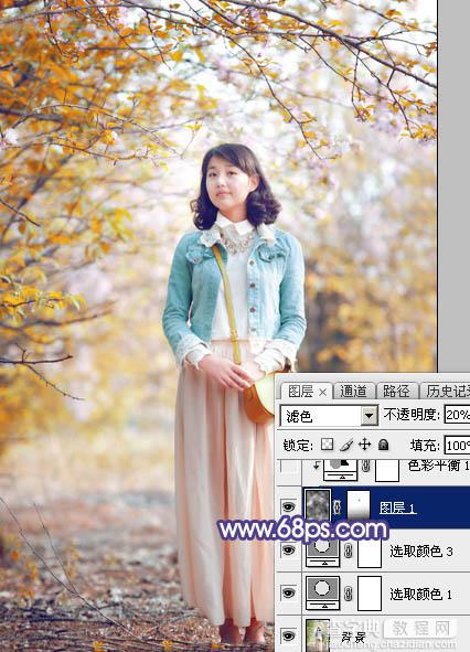 Photoshop将春季花木边的人物调制出清爽鲜艳的秋季色14