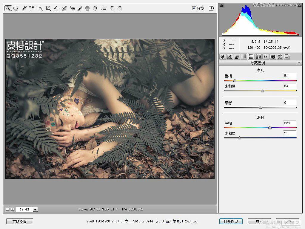 Photoshop调出唯美的中性色森林美女11