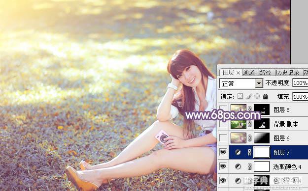 Photoshop为草地上的美女调制明快的秋季蓝黄色42