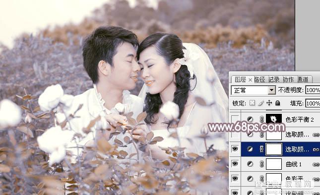 Photoshop为玫瑰园婚照调制出蓝紫中性色21