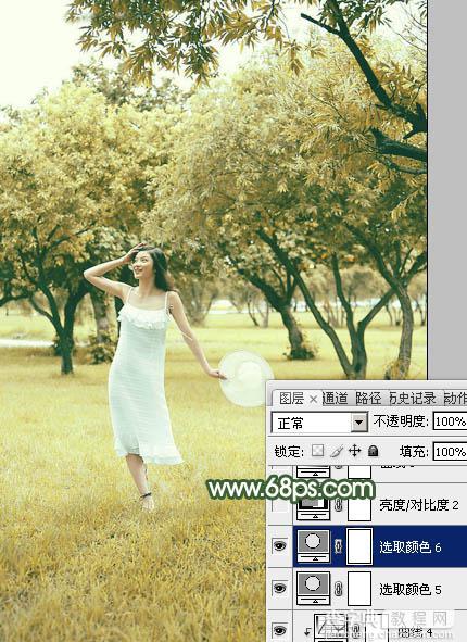 Photoshop将树景人物图片打造灿烂的黄绿色35