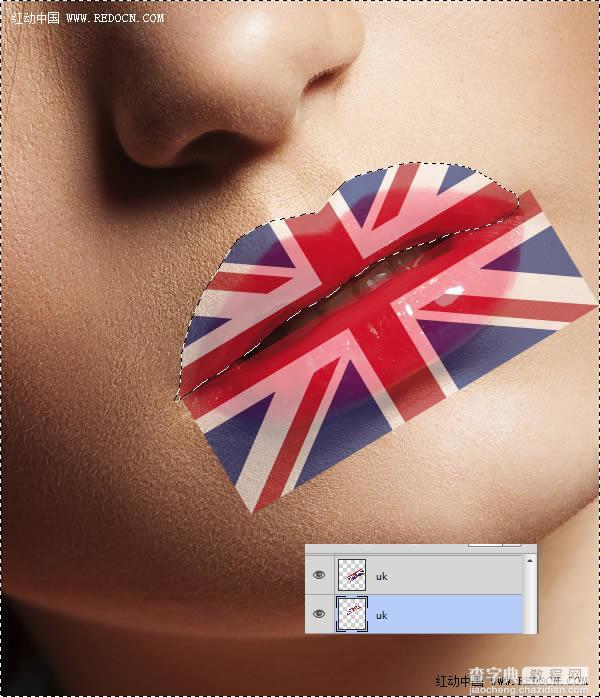 Photoshop为红色嘴唇增加个性米字国旗彩绘5