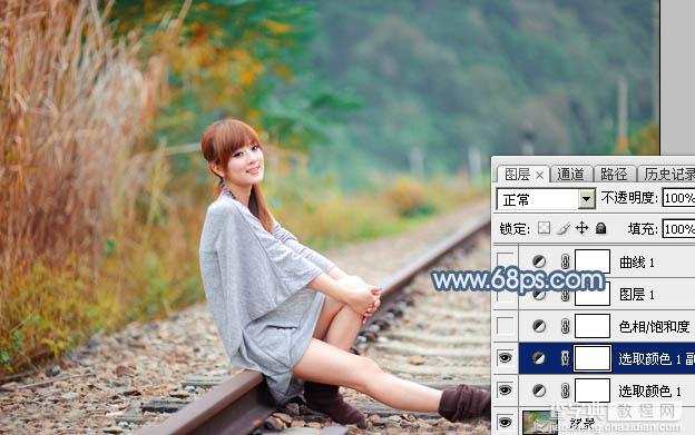 Photoshop为铁轨上的美女调制出梦幻的淡蓝色6