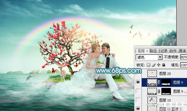 Photoshop打造唯美的彩虹岛婚片教程53