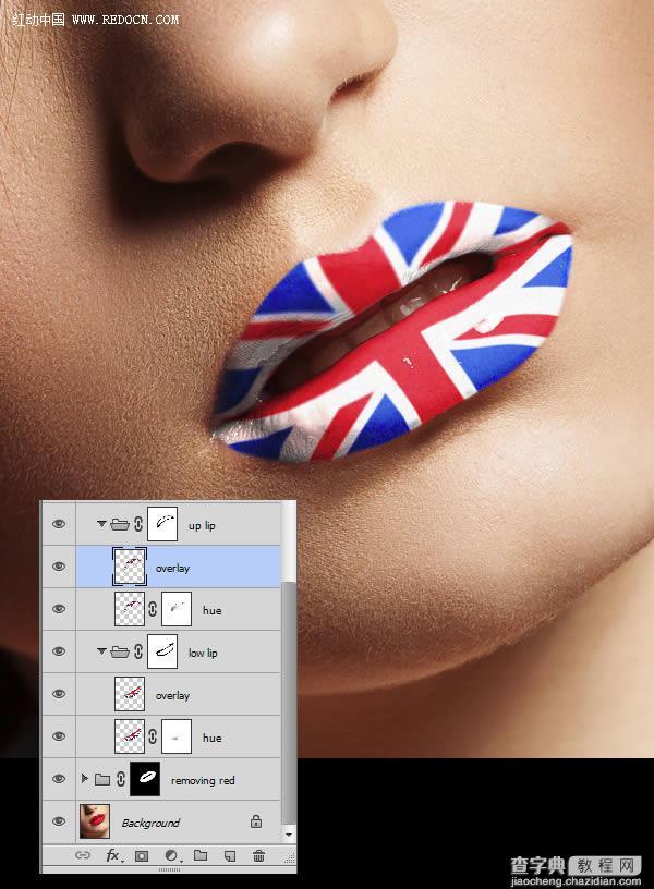 Photoshop为红色嘴唇增加个性米字国旗彩绘10