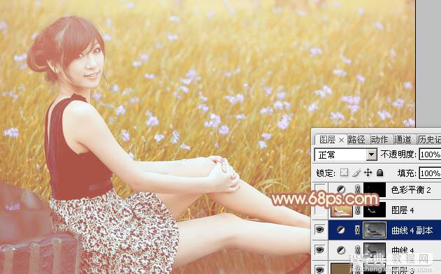 Photoshop为草地上的美女图片增加柔和的淡调橙褐色32