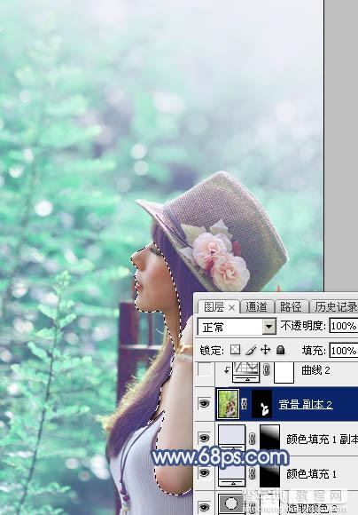 Photoshop将树景美女图片打造唯美的小清新的淡调青绿色24