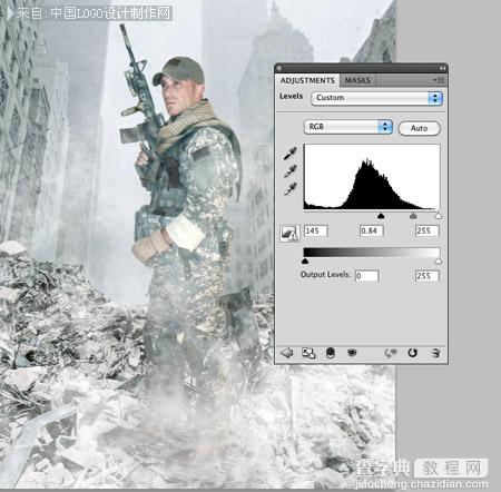Photoshop合成士兵站在战争蹂躏的上的冷色调海报14
