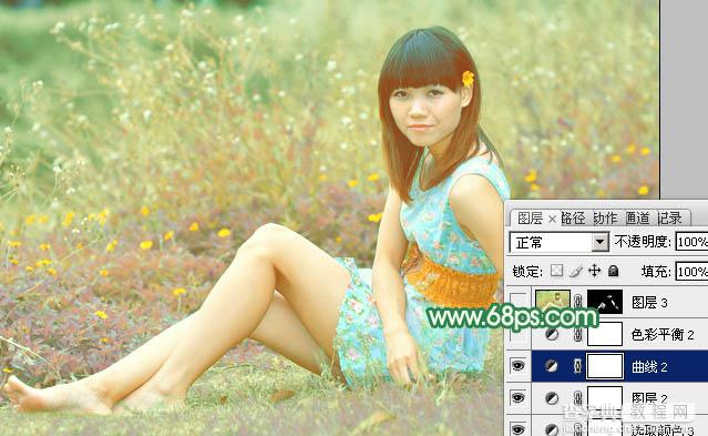 Photoshop为野草中的人物调制出柔和的小清新黄绿色24